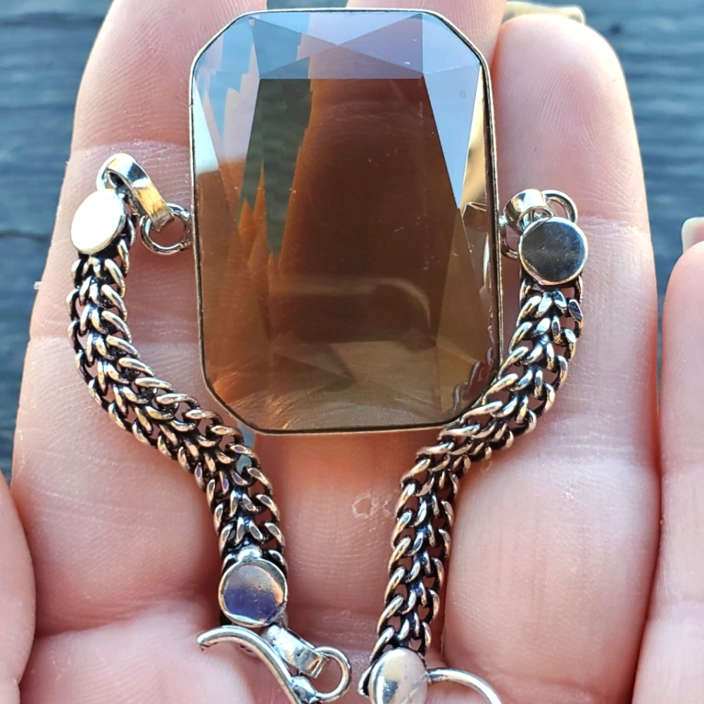 New Smoky Topaz 925 Silver Dangle Bracelet.